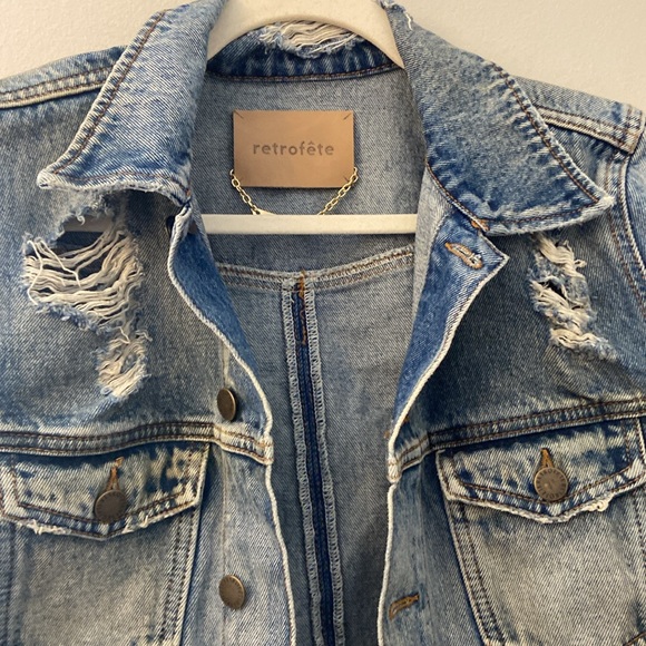 RETROFETE Karina Distressed Denim Jean Jacket in Zephyr size medium - Picture 5 of 15